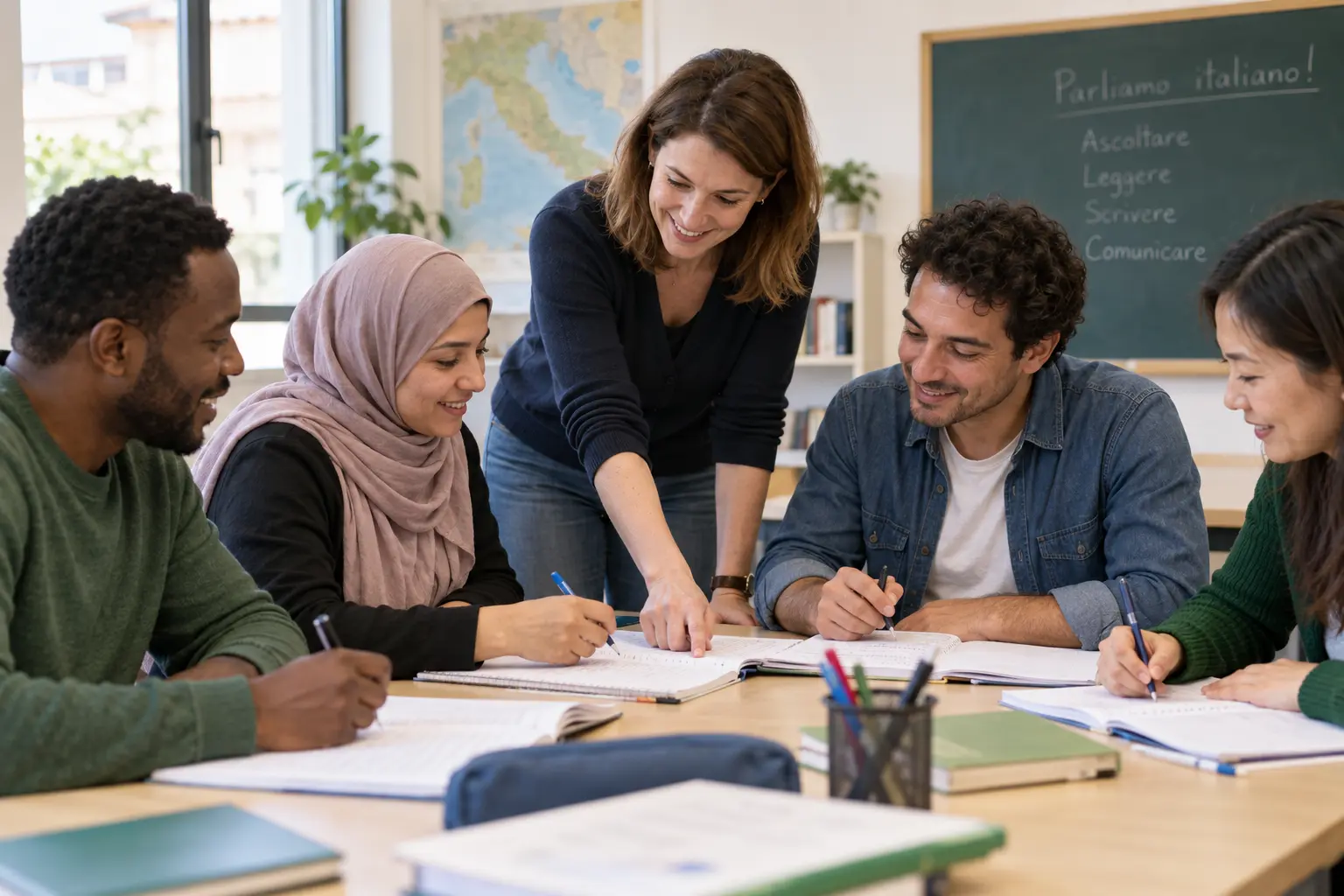Students learning Italian